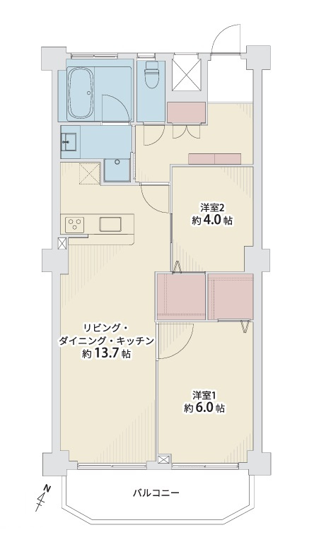 藤沢市鵠沼海岸2丁目　鵠沼ニューマンションの間取り|2LDK☆
