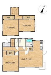 牛久市猪子町　中古戸建の間取り|【間取図】3LDKの2階建てのお家です。2階各居室には2つ窓があり、風通しもいいお部屋になっていますね。また各部屋に収納があるので、部屋を広く使える間取りになっています。