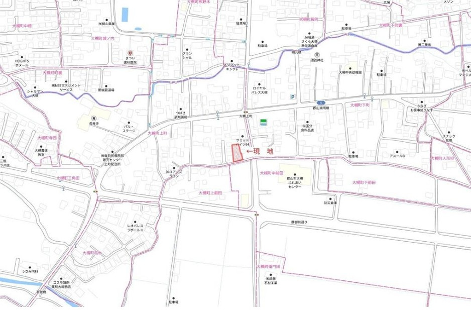 中古戸建　郡山市大槻町字上町　大槻小・大槻中の地図