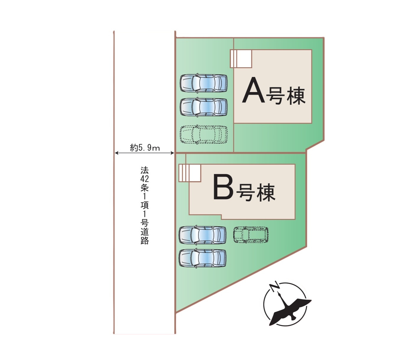 福岡市南区柏原6丁目第1-2棟（A号棟）の区画図|配置図（A号棟）