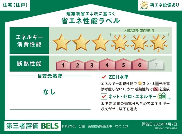 (仮称)長泉87051 分譲長屋住宅新築工事の省エネ性能ラベル