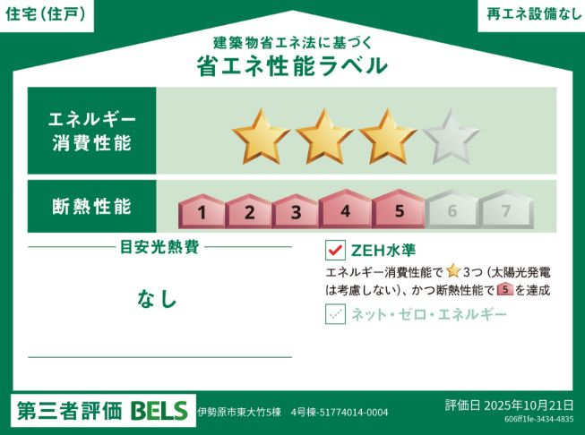 伊勢原市東大竹新築戸建て　4号棟の省エネ性能ラベル