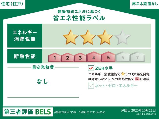 伊勢原市東大竹新築戸建て　5号棟の省エネ性能ラベル