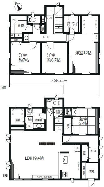 茅ケ崎東２丁目　中古戸建の間取り|土地面積/188.84㎡（約57.12坪）　建物面積/151.19㎡（約45.73坪）　間取り/4SLDK