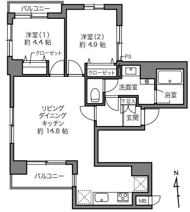 蔵前アムフラットの間取り|南向き！3方角部屋住戸につきまして日当たり・通風良好。新規リノベーションマンション。