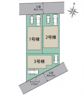 茅ヶ崎市東海岸南6丁目　新築戸建　全３棟１号棟の区画図