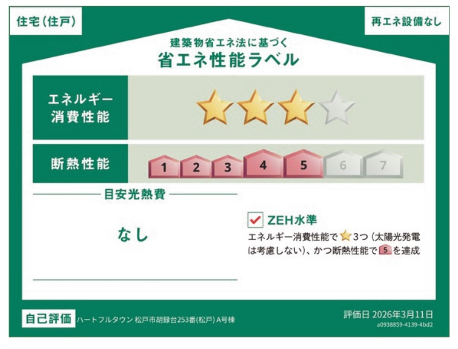 松戸市胡録台新築戸建の省エネ性能ラベル|省エネ性能ラベル・ZEH水準