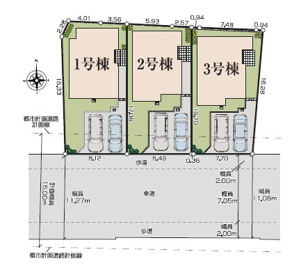 秦野市入船町　新築戸建　全3棟2号棟の区画図
