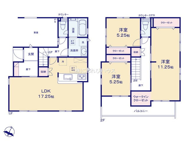 上尾市平塚1丁目　4期　新築一戸建て　ブルーミングガーデン　01の間取り|【全1棟・1号棟】上尾市平塚1丁目　4期　新築一戸建て　ブルーミングガーデン　01・3LDK・土地面積102.04m2・建物面積112.82m2