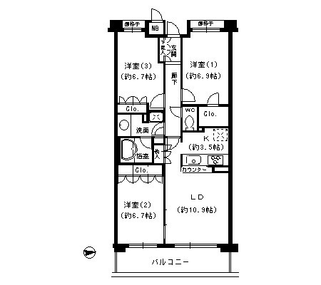甲子園六石町ハイツの間取り