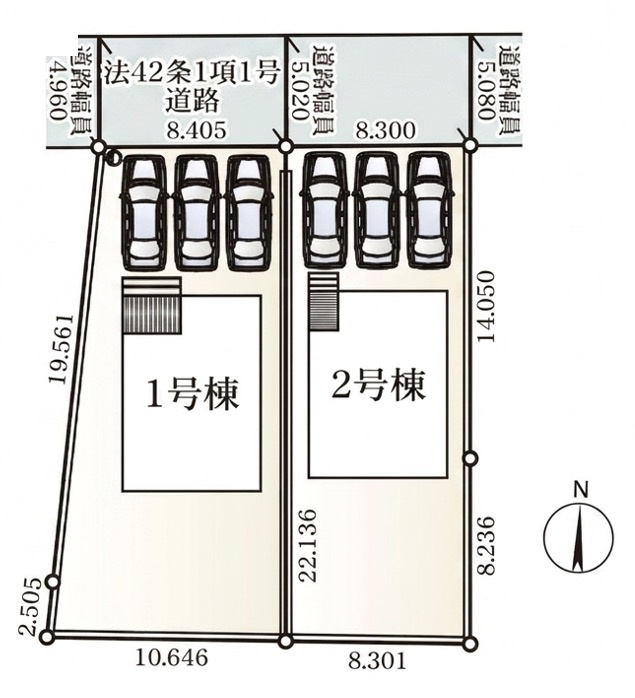 [新築住宅] 行田市向町 第2 全2棟の区画図