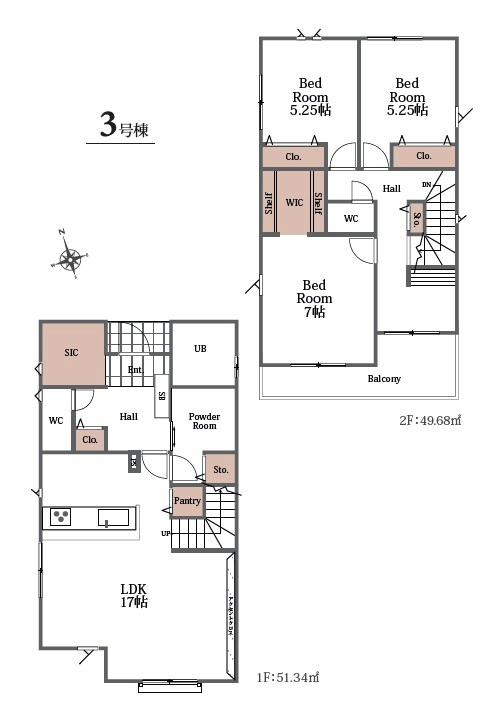 所沢市牛沼・全3棟　新築一戸建　3号棟　～LDK17帖～