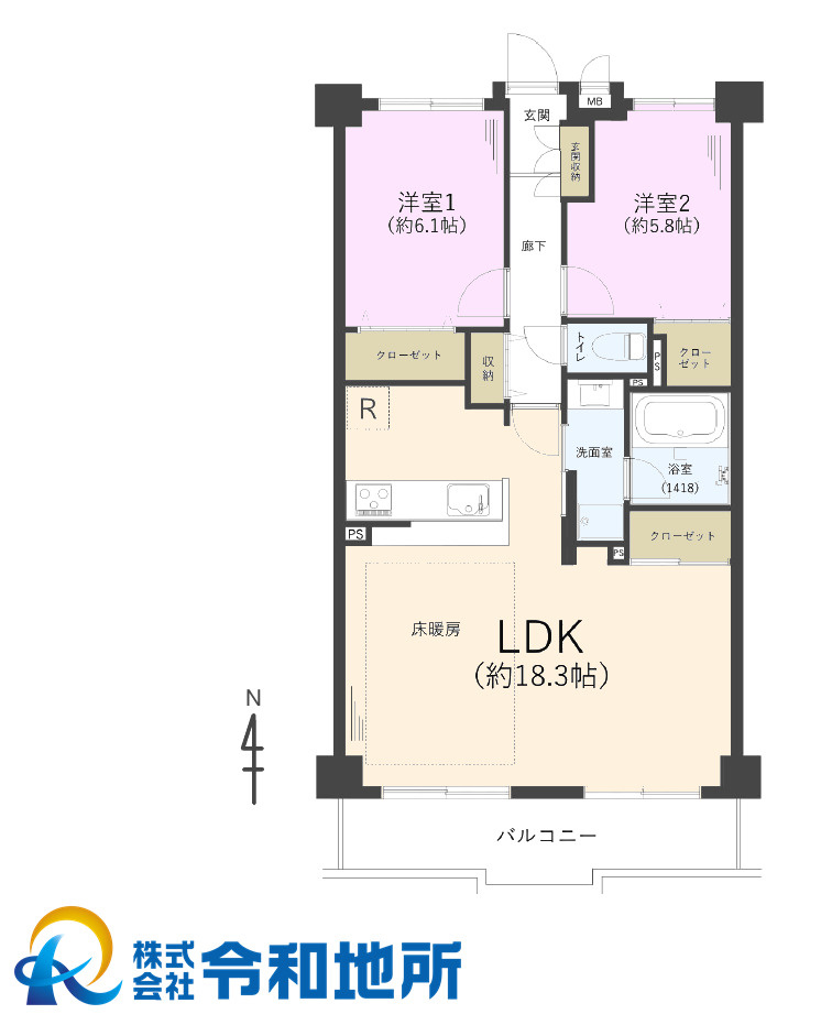 ニューイースト湘南茅ヶ崎の間取り|オートロック付きで防犯面も考慮されたマンション！全室収納付きでお部屋が片付く2LDKの間取りです。