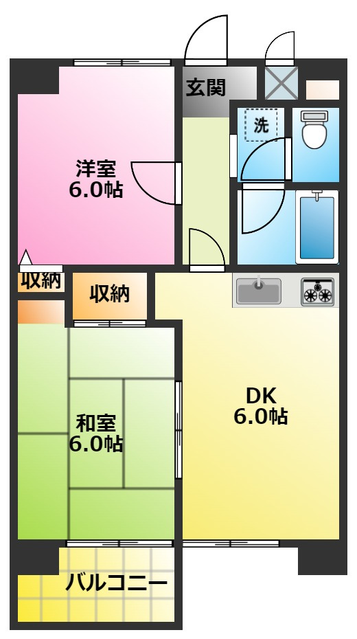 カピトール川崎１の間取り|振り分け２ＤＫタイプのお部屋です。