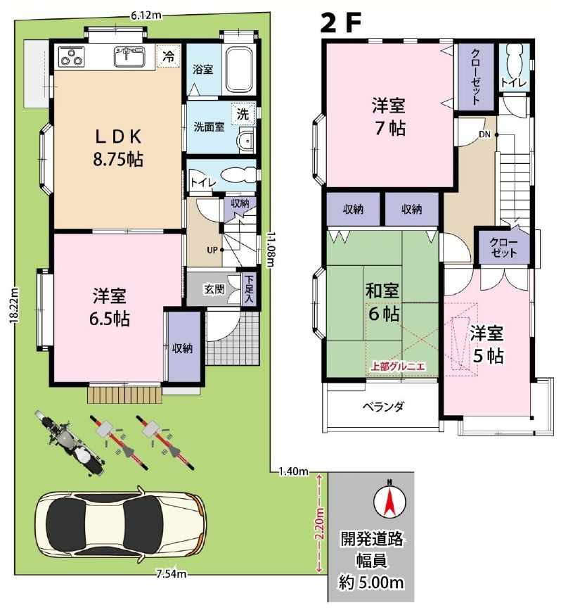 葛飾区西水元4丁目中古住宅の間取り|4LDK＋小屋裏収納＋カースペース