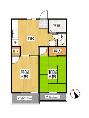 【間取り】 | コーポジュネスＡ棟 | コンパクトな2DKの間取りです！