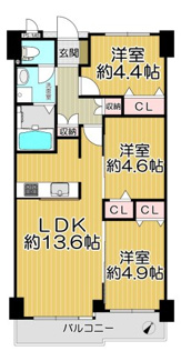 【間取り】 | 阪神住建リバーサイドヴィラ姫島Ⅱ | 南東向きバルコニーで陽当たり良好な３LDKの間取りです♪新婚様からファミリー様まで幅広くおすすめの間取りです！