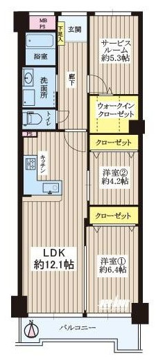 ロイヤルハイツ新大阪の間取り|◆専有面積：70.72㎡、3LDK、広々LDKは約12.1帖！
