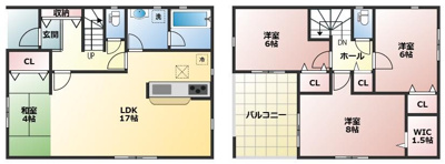 【居間・リビング】 | 三木市志染町東自由が丘一丁目　新築戸建 | ■子育て世帯に人気の４LDK物件♪
■お子様一人ひとりに個室を持たせやすい間取り♪