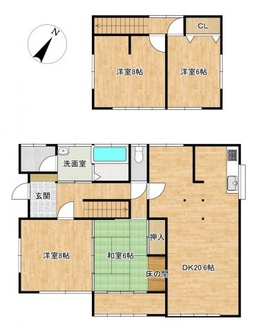 水戸市渋井町　中古戸建の間取り|【リフォーム予定間取り】
トイレを移設し、ランドリールームがある住宅になります。