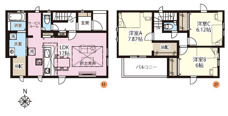 越谷市東越谷2丁目 新築分譲住宅 全2棟 1号棟の間取り
