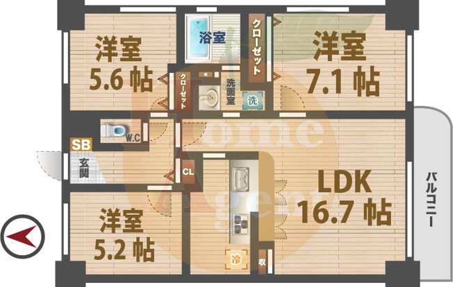 【間取り】 | サンハイム | 3LDKのお部屋です。