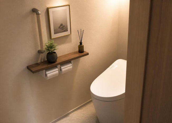 【トイレ】 | 快適に使用できる温水洗浄便座付きのトイレを、1階と2階の合計2ヶ所に設置しています。朝の混雑する時間帯もスムーズに利用できるのが嬉しいポイントです。手洗い設置など清潔感ある空間に仕上がっています。