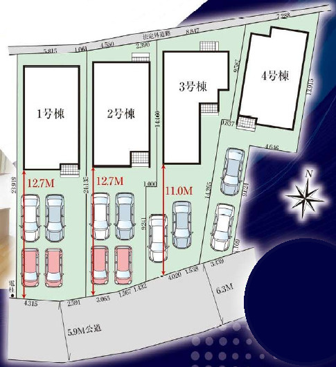 うるま市西原（全4棟）ラスト4号棟の区画図|4号棟　