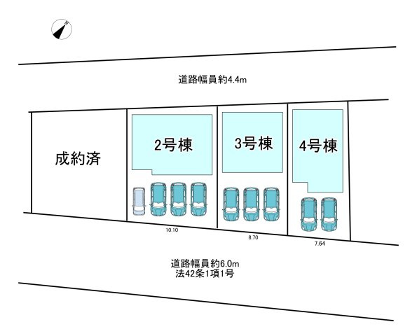 【同施工物件ご案内可能】刈谷市泉田町北中浜　全4棟の区画図|全体区画数｜全4棟
◆駐車並列2～4台可能！(但し、車種による)
◎まずは、お気軽にお問い合わせください。現地を案内しながら周辺環境も見て頂けます。