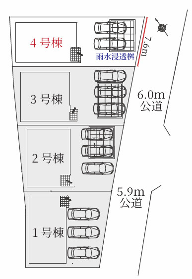【本日ご案内可能】刈谷市泉田町北中浜　全4棟の区画図|全体区画数｜全4棟
◆駐車並列2～4台可能！(但し、車種による)
◎まずは、お気軽にお問い合わせください。現地を案内しながら周辺環境も見て頂けます。
