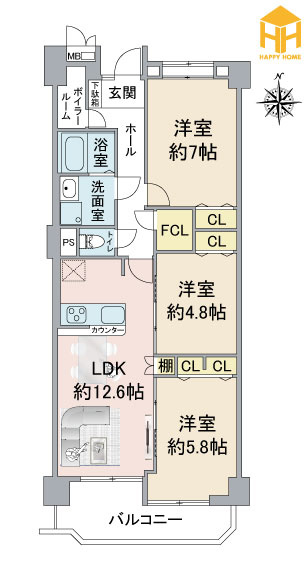 夙川ビューハイツB棟の間取り|※現況と図面が異なる場合現況を優先いたします。