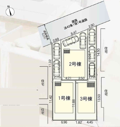 秦野市千村第13　新築戸建　全3棟2号棟の区画図