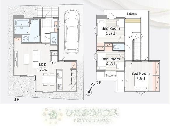 流山市東初石166①　新築戸建　1号棟の区画図|接道：北東約5ｍ私道