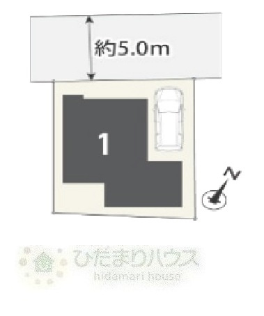 流山市東初石166①　新築戸建　1号棟の区画図|接道：北東約5ｍ私道