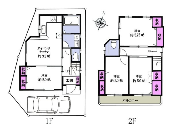 足立区神明1丁目 売戸建の間取り|4DK+カースペース付き。