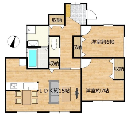 中古戸建　郡山市大槻町字針生前田　開成小・第一中の間取り|【平屋建て住宅】2LDK　リフォームで間取り変更を行い約15帖のLDKを造作します。