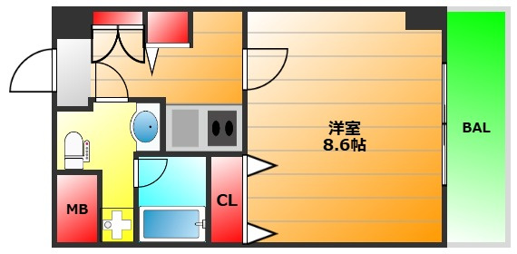 モンサンミッシェル北浜の間取り|現状有姿