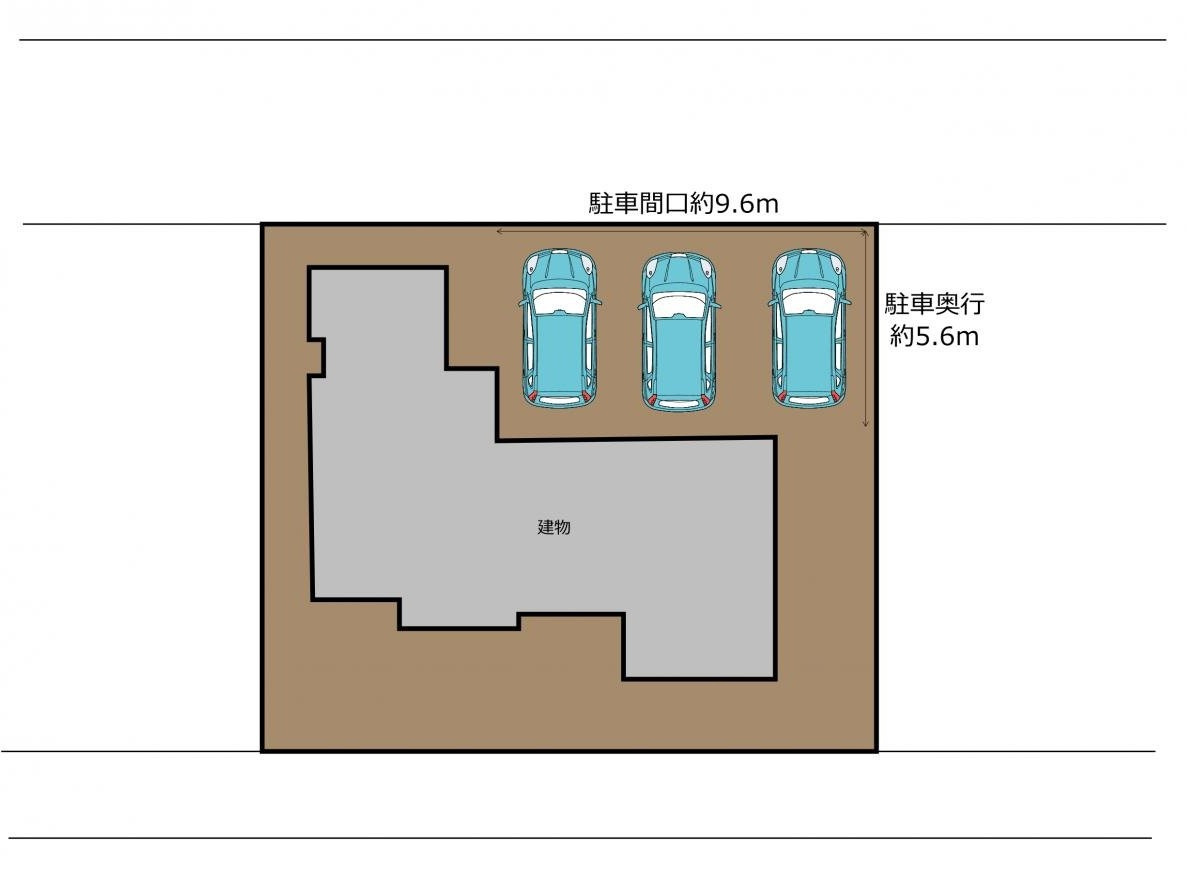 中古戸建　須賀川市向陽町　仁井田小・仁井田中の区画図|駐車スペースは3台可能です！（車種による）来客時も安心の駐車スペースです！