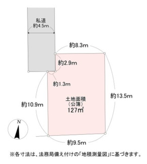 【土地図】 | 世田谷区北烏山5丁目戸建 | 土地図（各寸法は法務局備え付けの「地積測量図」によります。