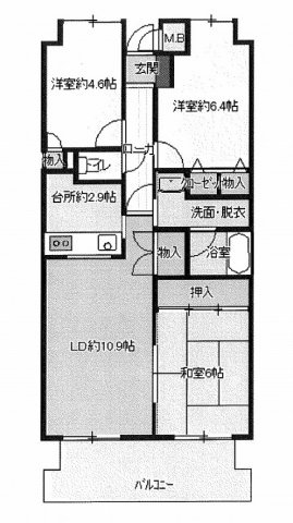 【間取り】 | 亀山西２丁目　メープル勝木台　３ＬＤＫマンション | 2025年12月リフォーム済み３ＬＤＫマンション　メープル勝木台903　全室照明、エアコン２台つき　バス路線、幹線道路、高速道路ICアクセス良、各商業がすぐ近く便利な立地