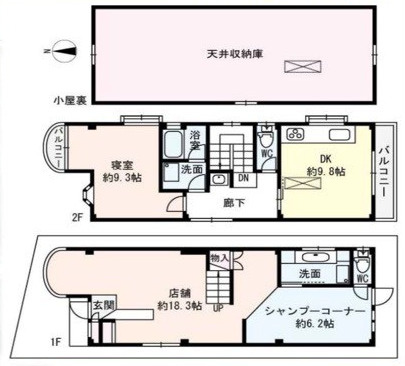 城陽市久世里ノ西店舗付き住宅の間取り