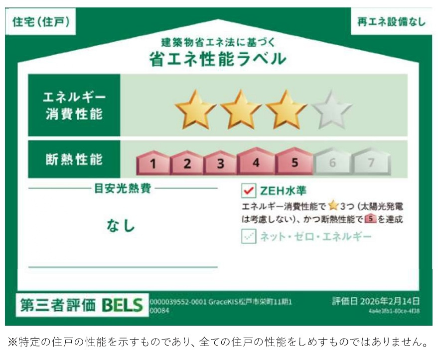 松戸市栄町４丁目新築戸建【古ヶ崎小学校：7分】の省エネ性能ラベル|省エネ性能ラベル・ZEH水準
