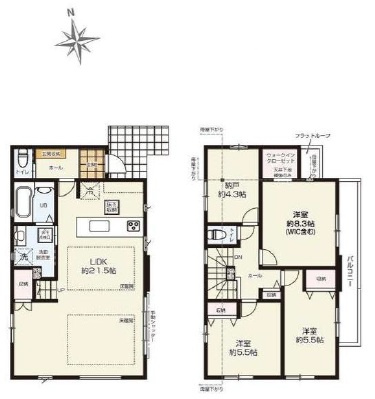 柿の木台　新築戸建　２号棟の間取り|土地面積/126.06㎡　建物面積/100.26㎡　間取り/２SLDK