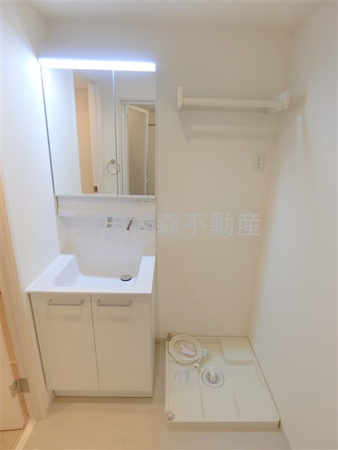 リブリ・蒲田の洗面所|洗面脱衣所　2面鏡の独立洗面台　洗濯機置き場