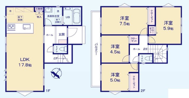 【横浜市港南区笹下6丁目22-24全2棟新築戸建て】★仲介手数料無料★（日下小学校・笹下中学校）の間取り