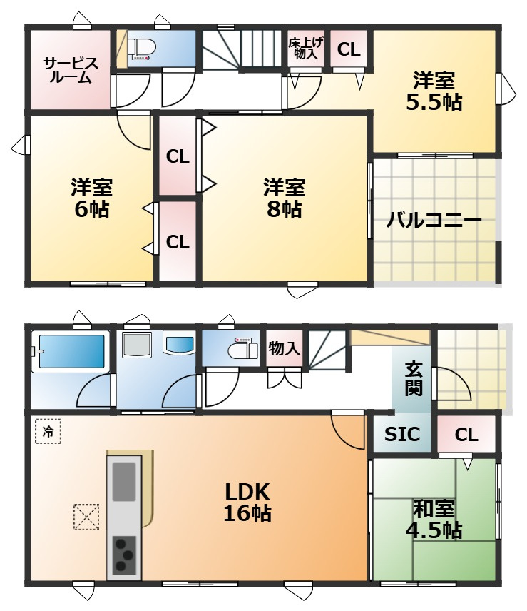 CRADLEGARDEN宇都宮市簗瀬第8の間取り|全室南向きで陽当たりの良い間取りです