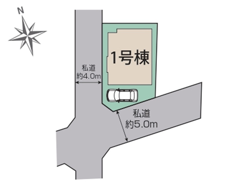 東村山市青葉町3丁目・全1棟　新築一戸建　～南西角地～の区画図|駐車1台可、日当たり・通風良好な南西角地です。