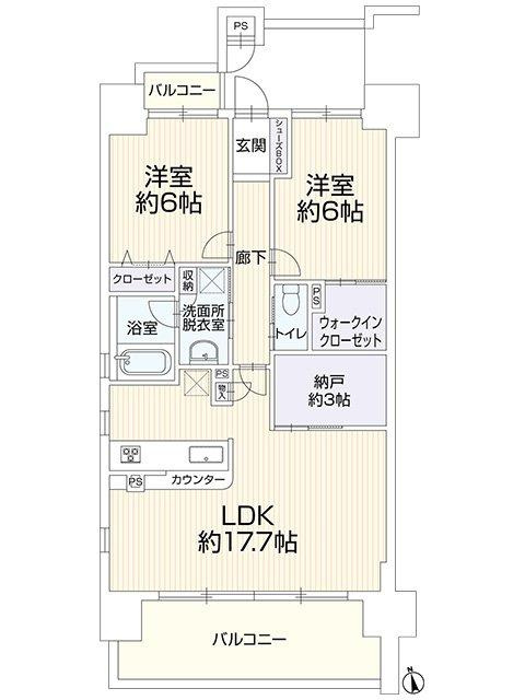 ワコーレ姫路城巽テラス　11階の間取り|2SLDKです。