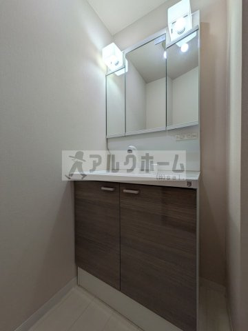柏原市国分本町３丁目のアパートの独立洗面台|本町ガーデンハイツ　収納
