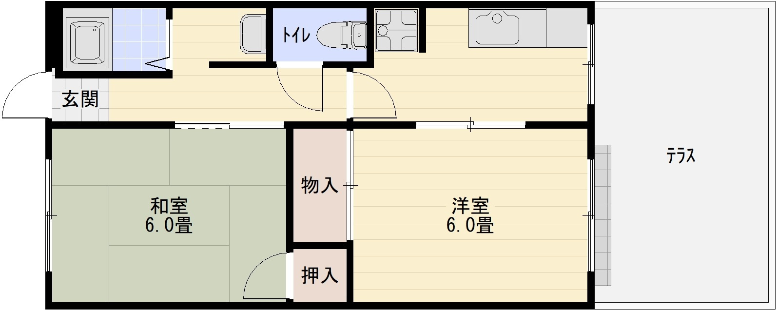 柏原市国分本町３丁目のアパートの間取り|本町ガーデンハイツ　2K